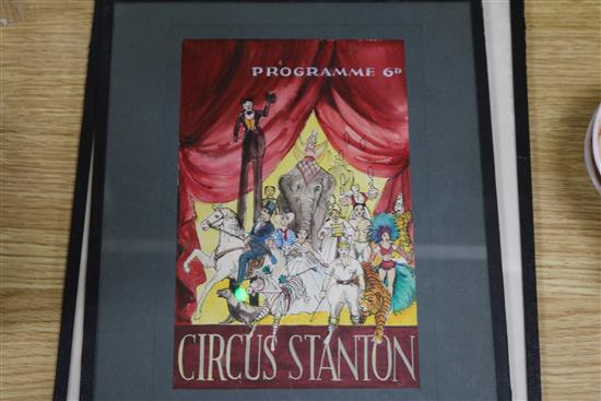 Roy M. Stanislas, 2 watercolours, Circus Stanton programme cover and Circus Dressing Tent, together with largest 27 x 20cm